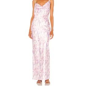 Michael Costello x REVOLVE Blaise Maxi Pink Purple Watercolor Cowl Neck Sz M NEW